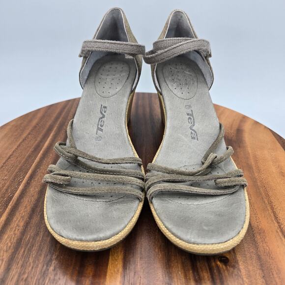 Teva Sandals Women's 9.5 Suede Leather Adjustable Strappy Wedge Comfort Shoes - Picture 2 of 8